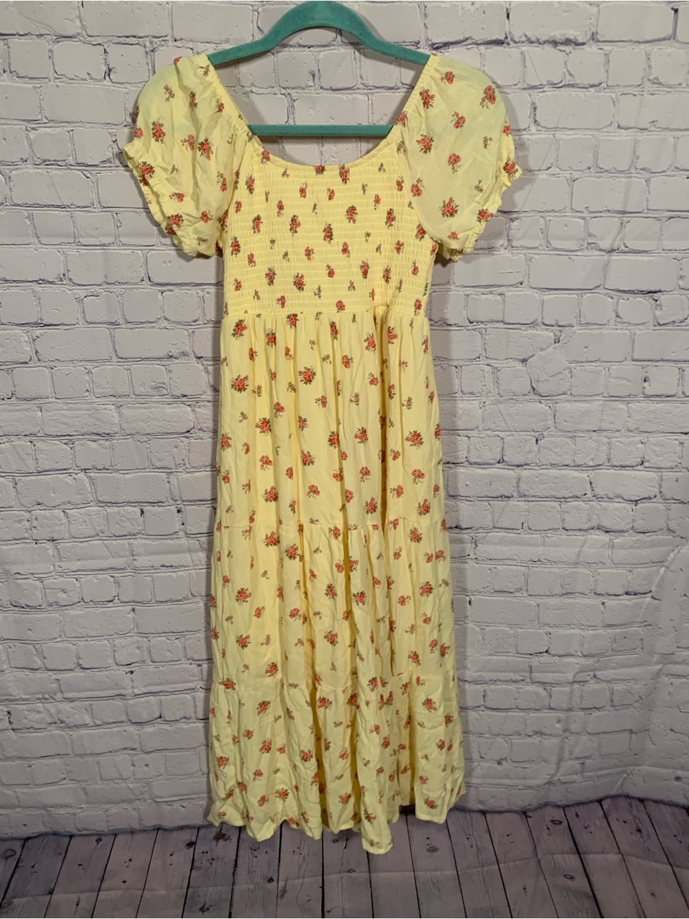 Ultra Flirt Womens Butter Yellow Floral Smocked Maxi Dress M Cottagecore Dainty - Picture 5 of 7